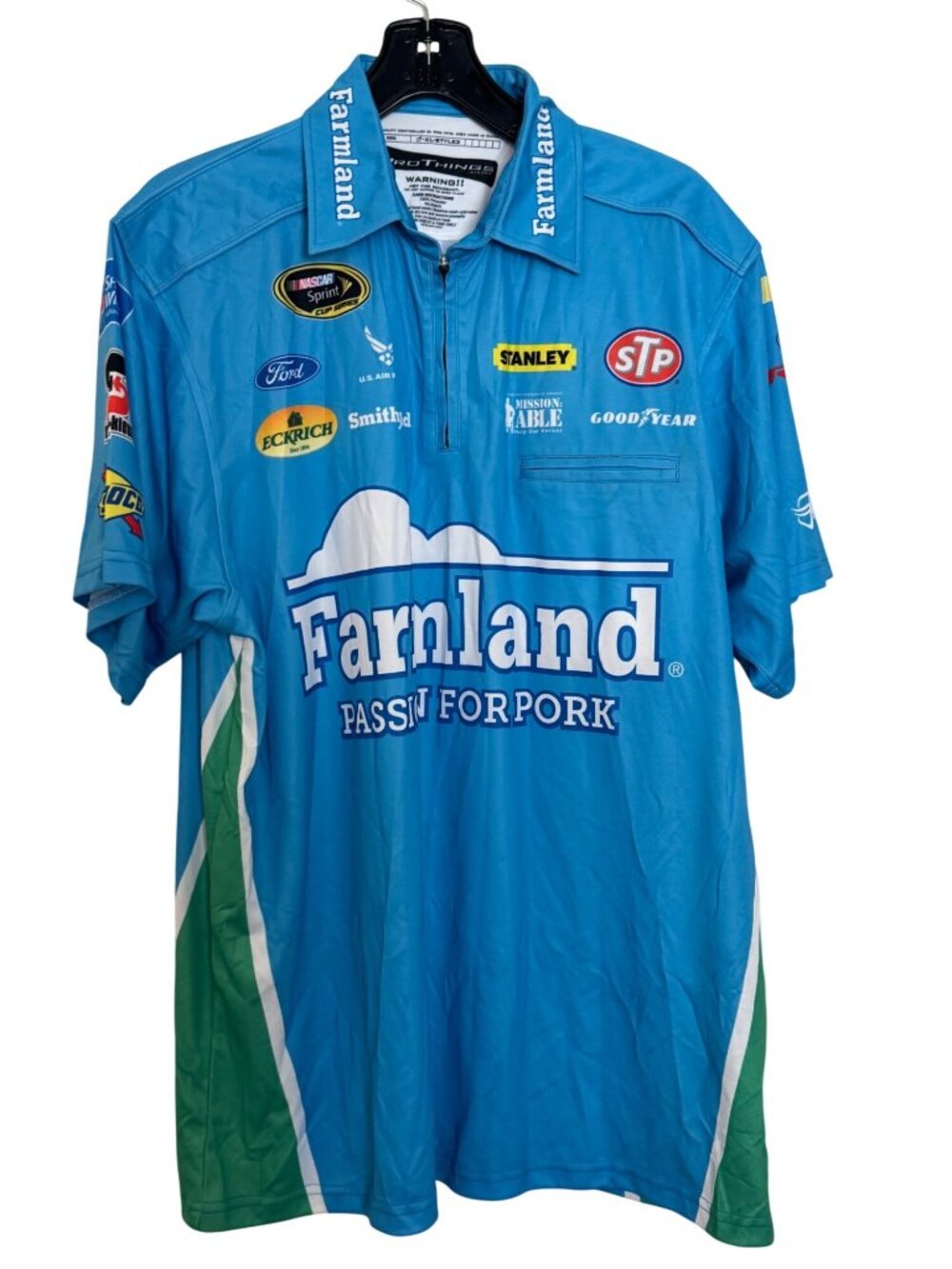 ProThings Mens XL Racing Shirt Blue Farmland Passion For Pork Polyester NASCAR L